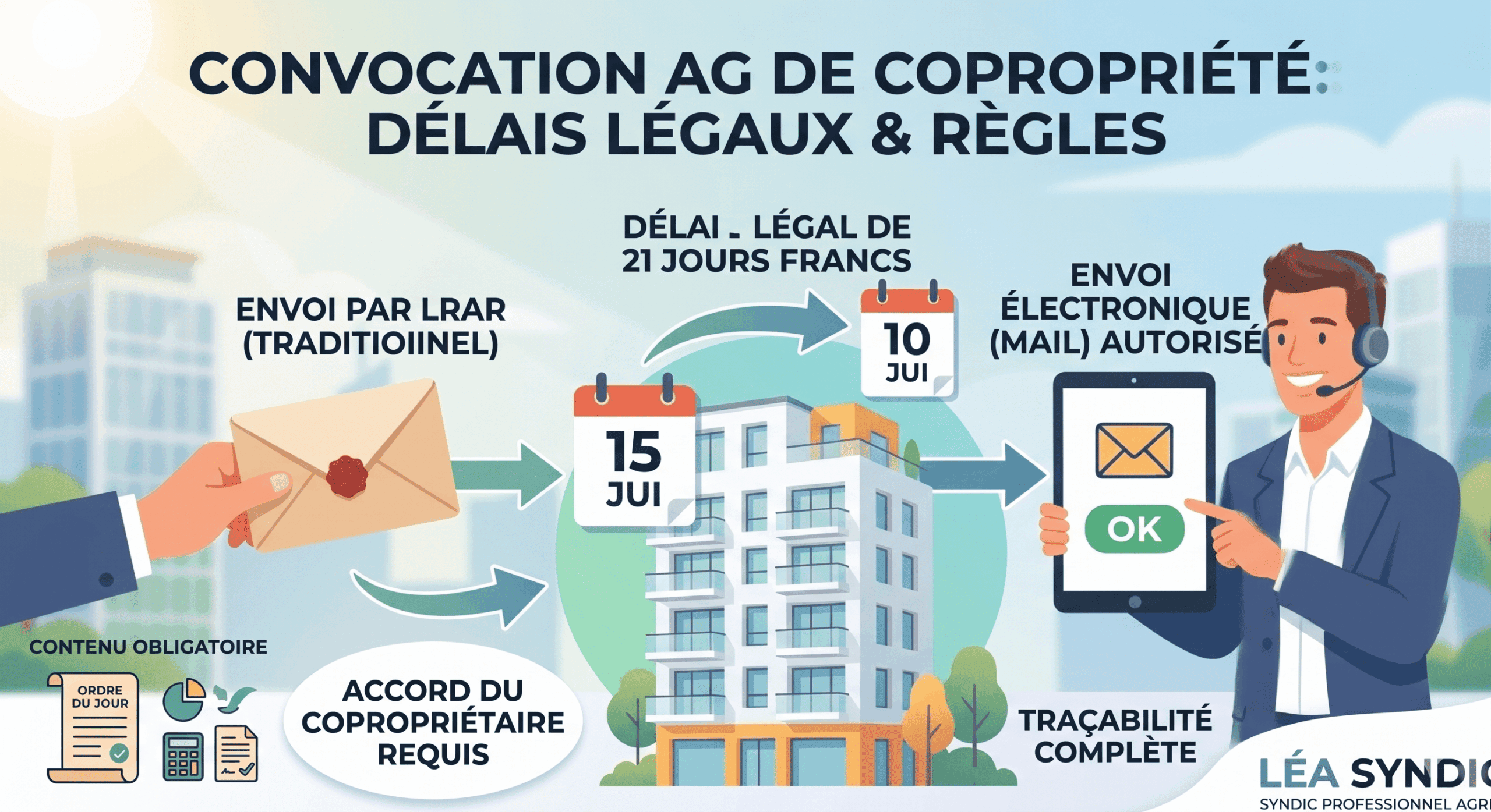 Convocation AG de copropriété (1) Démarches légales pour la copropriété : délais, envoi électronique et traçabilité.