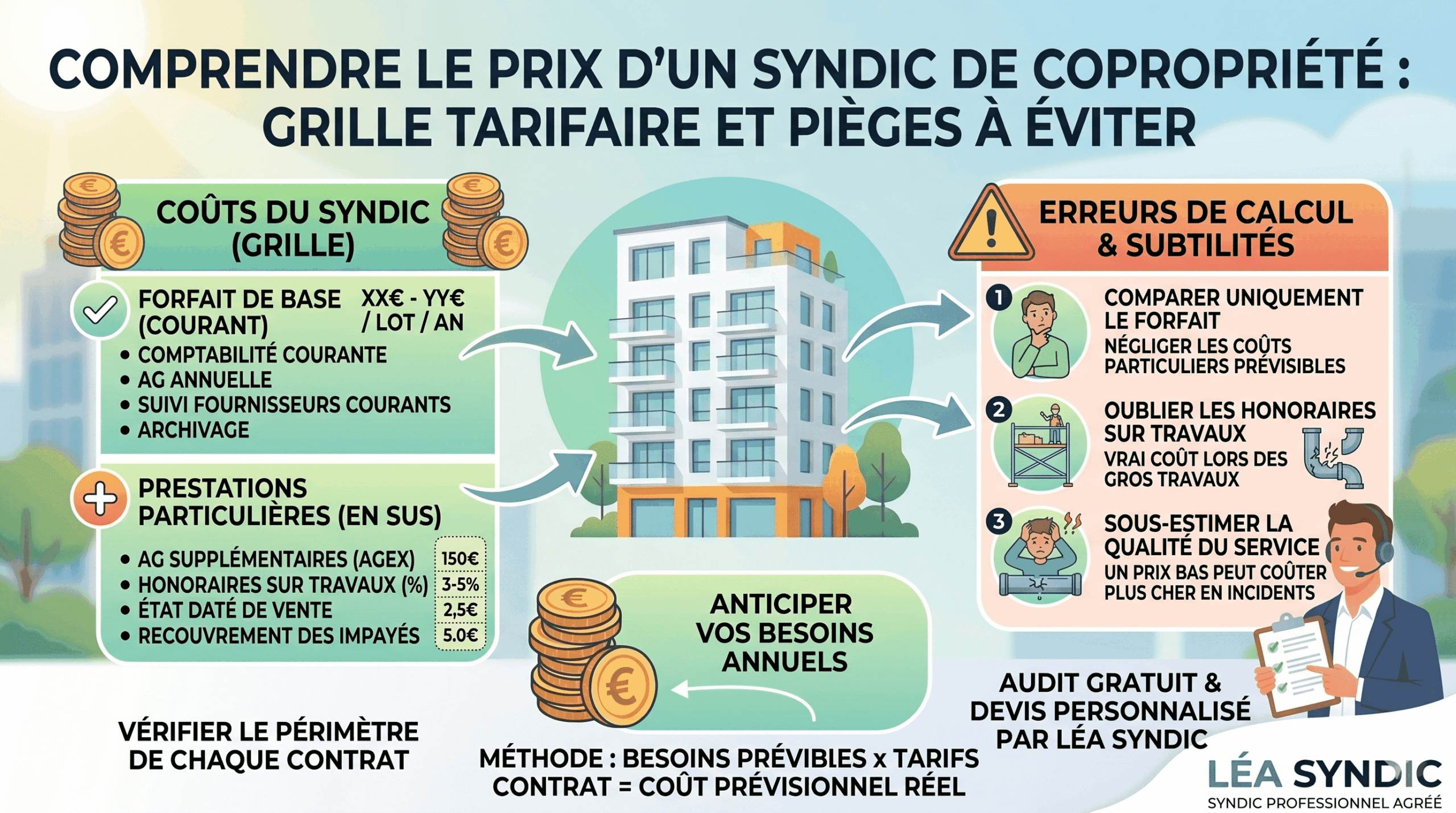 Prix d’un syndic de copropriété (1) Prêt à l'emploi pour syndic de copropriété : grille tarifaire, pièges à éviter, conseils pour antici.