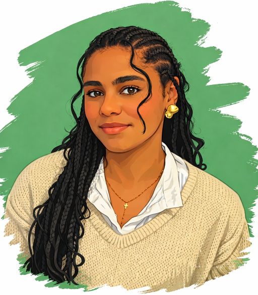 Un portrait d'une femme professionnelle avec des cheveux tressés, portant une chemise blanche et un.